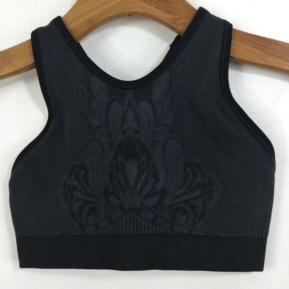 NUX Womens Elizabeth Floral Seamless Racerback Sports Bra Gray Black Size Small - Picture 6 of 6